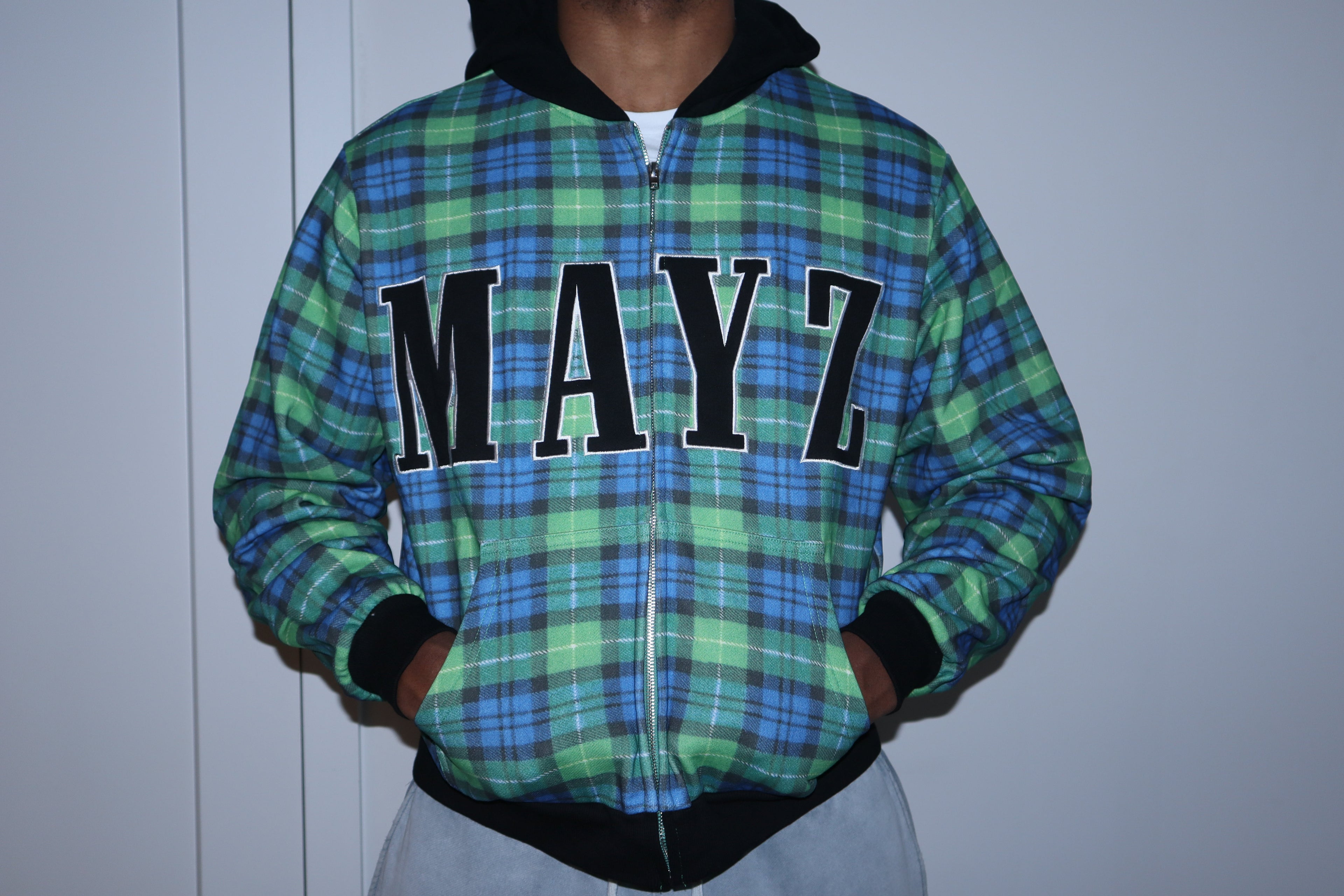 "Timberwolves Plaid” Zip up hoodie - Black
